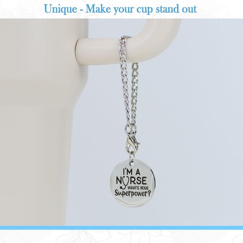 Silver Charms for Stanley Cup, Nurse Theme Accessories for Stanley Cup 40 oz 30 oz, Cute nursery nursing themed Tumbler Charms, 4 Pack Blue Heart Doctor Water Cup Pendant for nurses personalized Chain