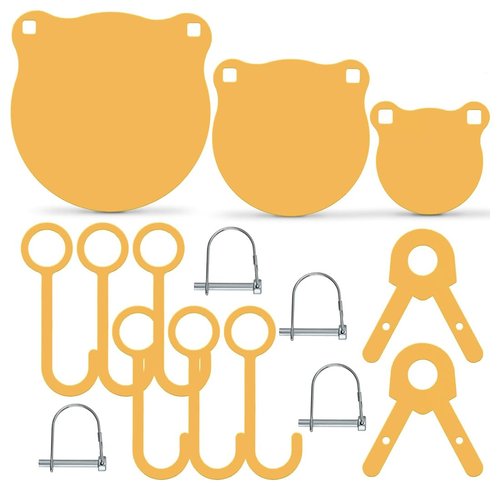 KNUOPYT Ar500 Steel Shooting Targets 3/8" Gong Targets Hanging Kit - Laser Cut Including 3 Pcs 4”/6”/8” 6 Pcs Hanging Hooks 4 Pcs Lock Pins 2 Pcs Leg Brackets Yellow (Yellow-Circular-kit)