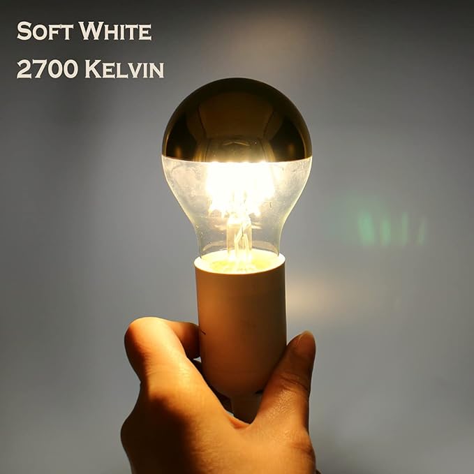 Half Gold Light Bulb, Dimmable 6W (Equivalent 60 Watt) Decorative LED Edison Bulb, A60/ A19 A Shape 2700K Warm White, Gold Tipped Mirror Light Bulb E26 Base Pack of 2