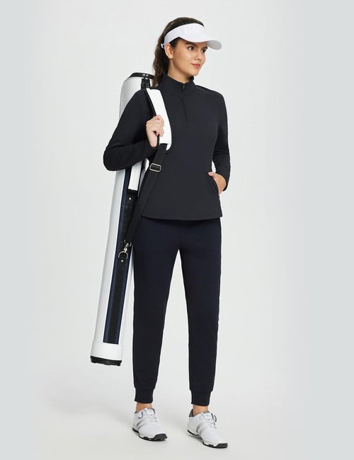 baleaf Women's Fleece Pullover Jacket Water Resistant Half Zip Thermal Golf Shirts Cold Weather Running Gear Winter Black M