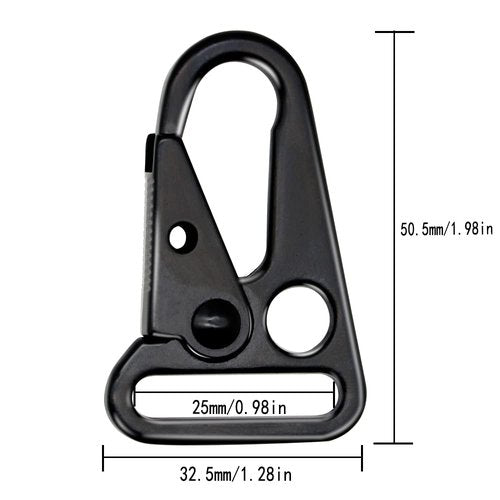 1 Inch Metal Rifle Enlarged Mouth Single Point Slings Clip for Paracord Webbing Strap for Keychain Snap Hooks Outdoor Backpack Tactical Carabiners (6PCS(Black))