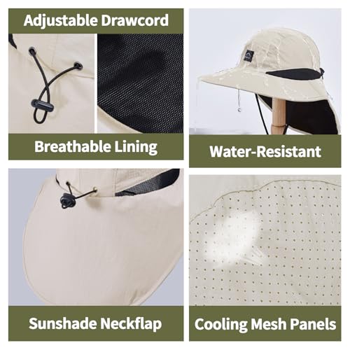 ZOORON Kids Sun Hat with Neck Flap UPF 50+ UV Protection Wide Brim Breathable Fishing Safari Beach Summer Hat for Boys Grils Beige