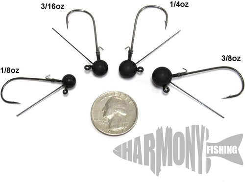 Harmony Fishing - Tungsten Weedless Ball Jigheads [Pack of 5 w/ 10 Bait Pegs] (Ball jig Heads for Swim jigs and Soft Plastics)