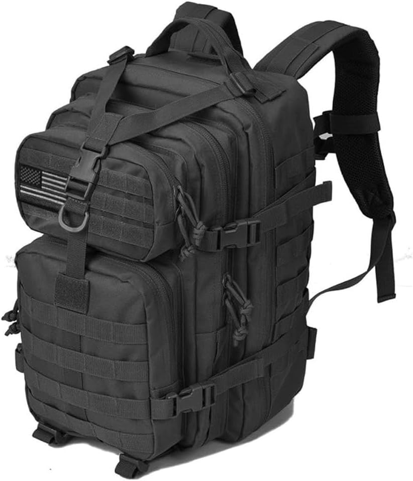 REEBOW GEAR Tactical Backpack 40L Large Army 3 Day Assault Pack Molle Bug Bag Backpacks Military Style Rucksacks (Black)