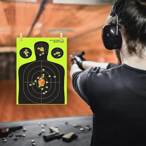Silhouette Splatter Burst Target- 12 x 18 inch - Easily See Your Shots Burst with Higly Visible Bright Flourescent Yellow Upon Impact, 10-Pack