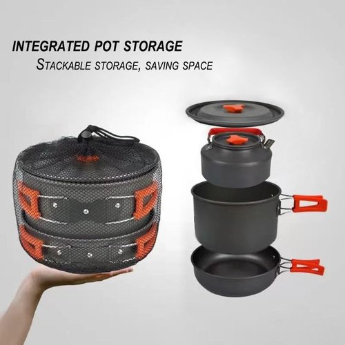Portable Folding Stove, Compact Fuel Stove, Outdoor Cooking Gear Set, Mini Camping Stove, Windproof Camping Stove Head, Outdoor Travel Cookware Cooking Supplies, Fuel Stove (Cookware set)