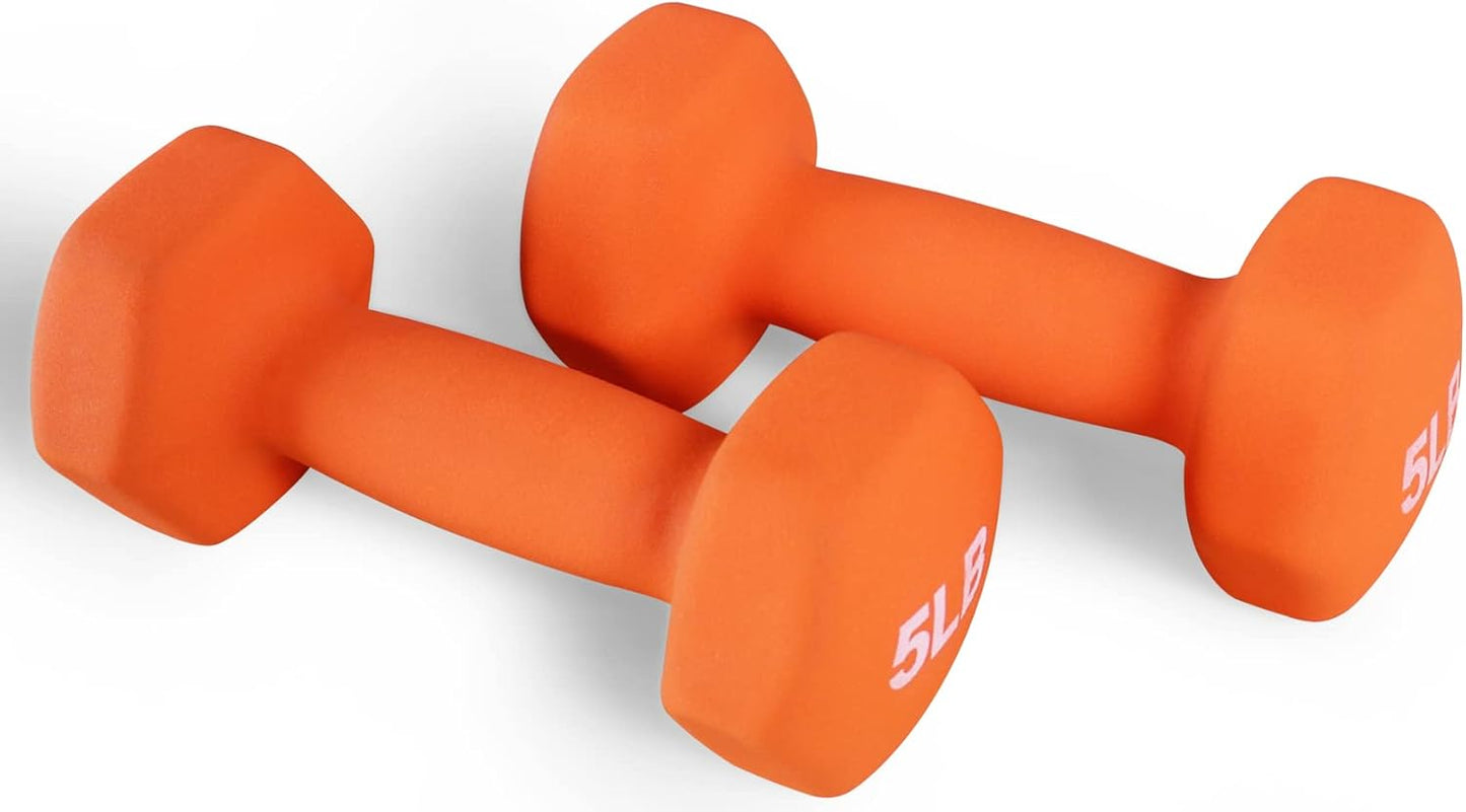 Neoprene Dumbbell Hand Weights, Anti-Slip, Anti-roll, Hex Shape Colorful, Pair or Set with Stand
