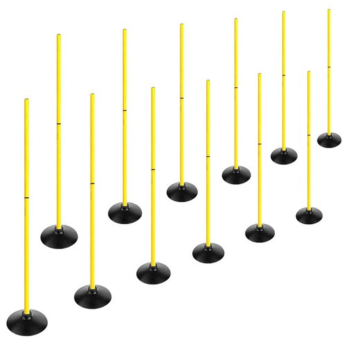 TNZMART 4.9FT Training Agility Poles Set Detachable Soccer Training Sticks Slalom Poles with 10 Disc Cones and Speed Ladder (Pack of 12, Yellow)