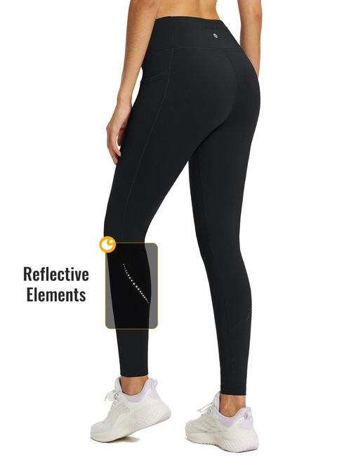 baleaf Fleece Lined Leggings Women Waterproof Thermal Pants Winter Workout Running Tights with Pockets Cold Weather Gear Black S
