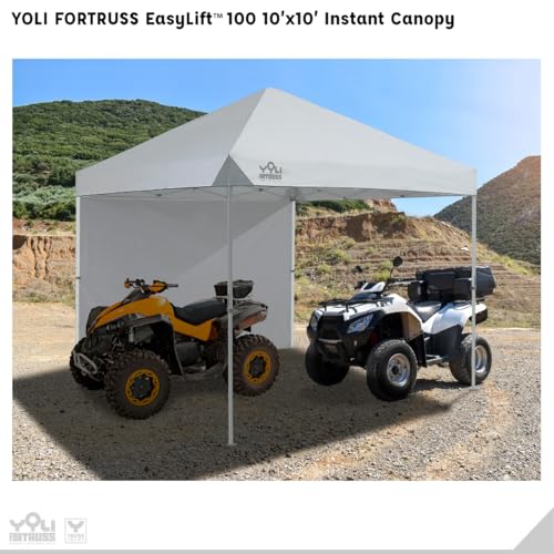 YOLI FORTRUSS EasyLift 10’x10’ Pop Up Instant Canopy with Reinforced Y-Truss Frame, 99% UV Protection, Water Resistant & Fire-Retardant Top, 4 Height Settings with Sidewall and Wheeled Carry Bag