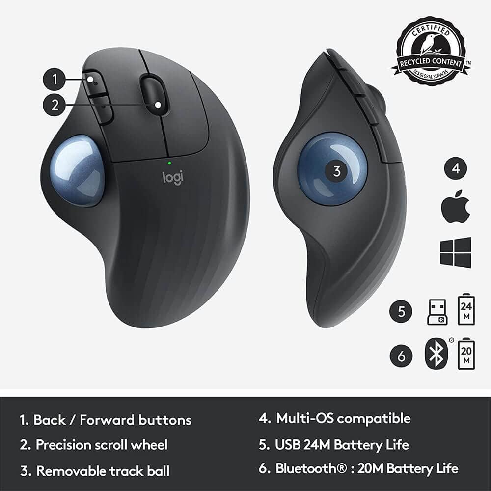 Logitech M575 Ergonomic Wireless Trackball USB Mouse, Black (910-005869)