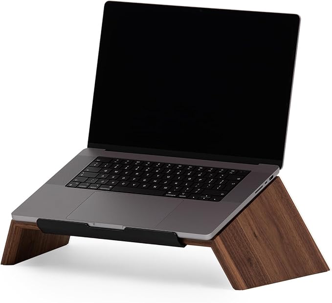 Oakywood Walnut Wooden Slanted Laptop Stand - Ergonomic Desk Laptop Riser & Holder - 50x25x15cm - Fits 15-16 inch Laptops