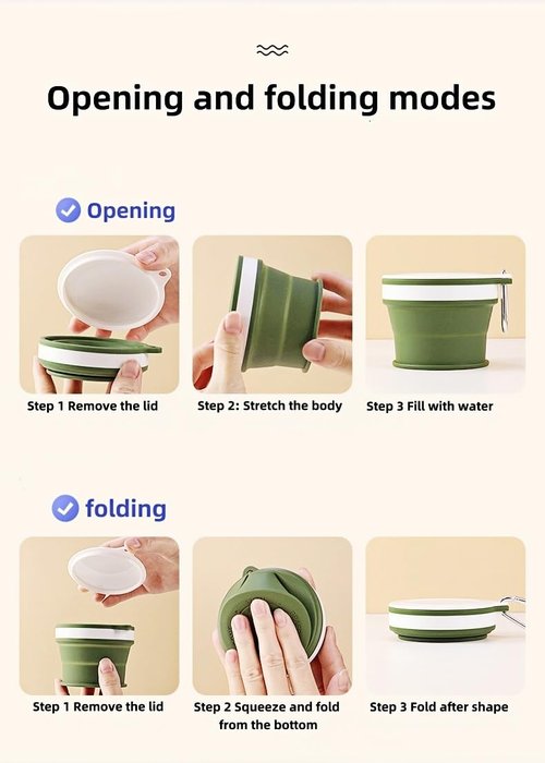 Orange Cottage Collapsible silicone camping water cup green capacity Aluminum alloy hiking buckle 170ml