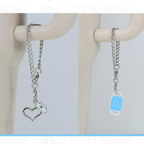 Silver Charms for Stanley Cup, Nurse Theme Accessories for Stanley Cup 40 oz 30 oz, Cute nursery nursing themed Tumbler Charms, 4 Pack Blue Heart Doctor Water Cup Pendant for nurses personalized Chain