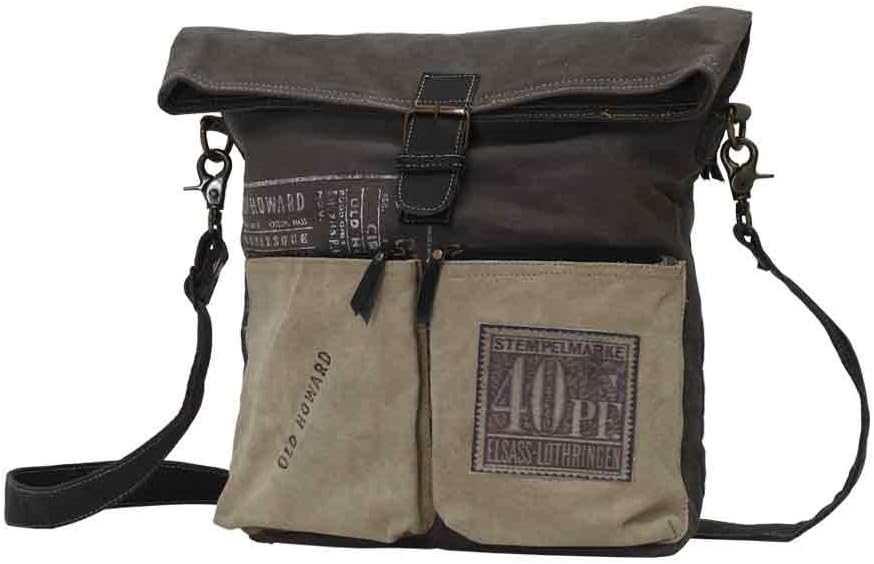 Old Howard Upcycled Canvas Leather Trim Crossbody Bag