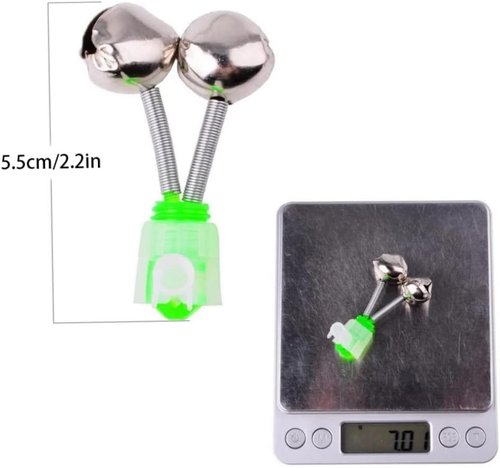 PurYupearl 10 PCS Silver Fishing Rod Bells Double Bell 1.89 Inch Green Galvanized Fish Bite Alarm Portable Reusable Bite Indicator for Night Fishing Bite Indicators