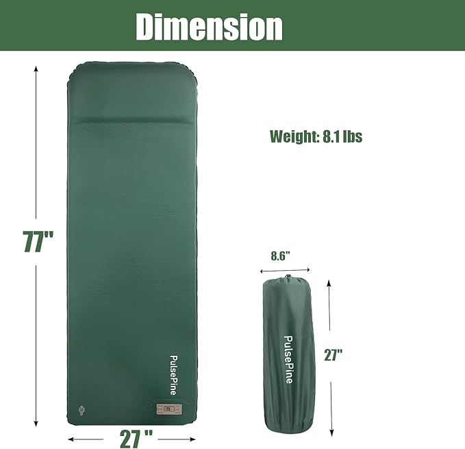 Self Inflating Sleeping Pad, 3.15" Ultra-Thick Memory Foam Camping Pad 4 Season Camping Pad for Easy Inflate&Deflate, 9.5 R-Value Insulated Camping Mattress Pad for Camp Travel Car Tent