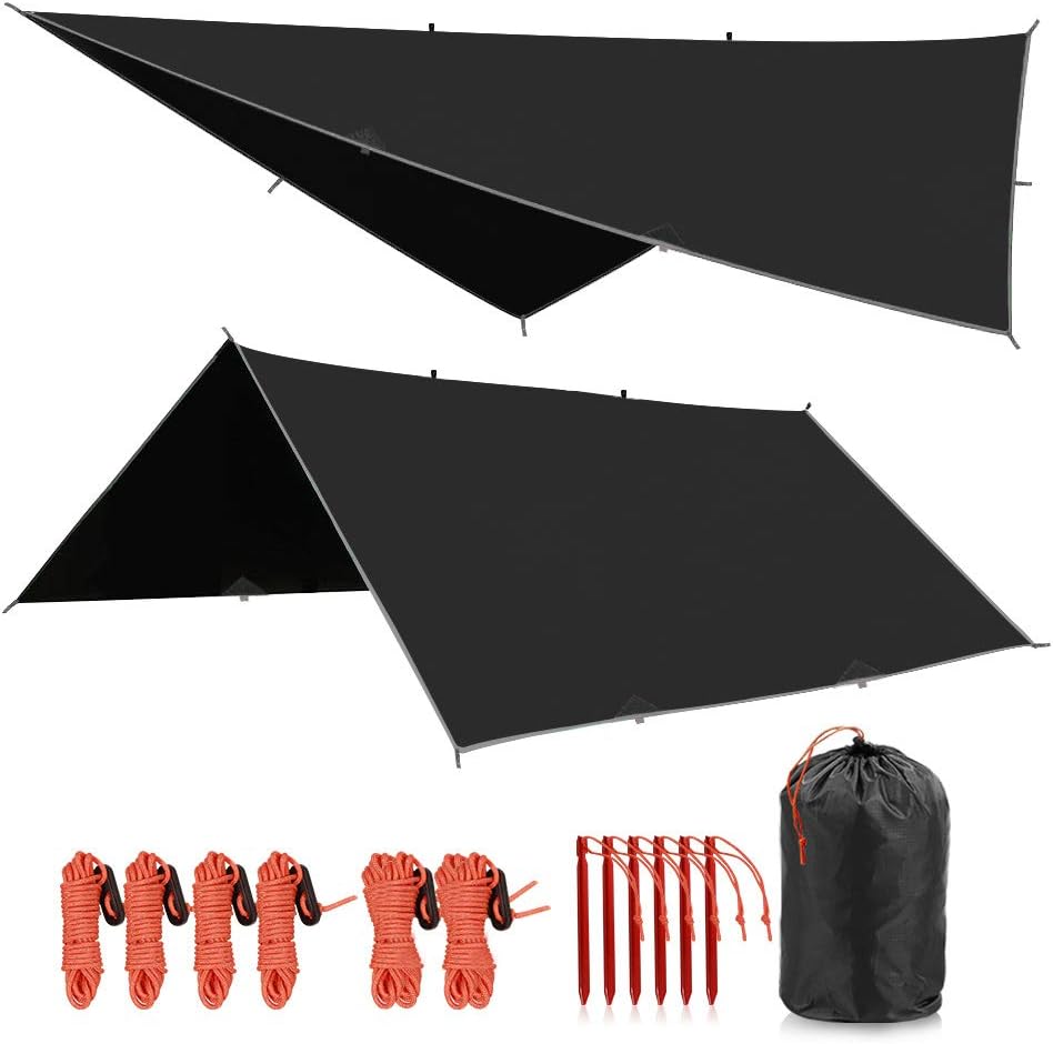 REDCAMP Hammock Rain Fly Camping Tarp Waterproof, 10x10ft Lightweight Backpacking Rain Tarp Shelter for Hiking Outdoor, Green