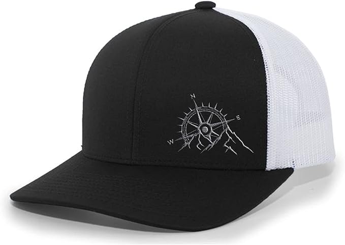 Trenz Shirt Company Men's Outdoors Mountain Scenic Forest Compass Woodland Embroidered Mesh Back Trucker Hat