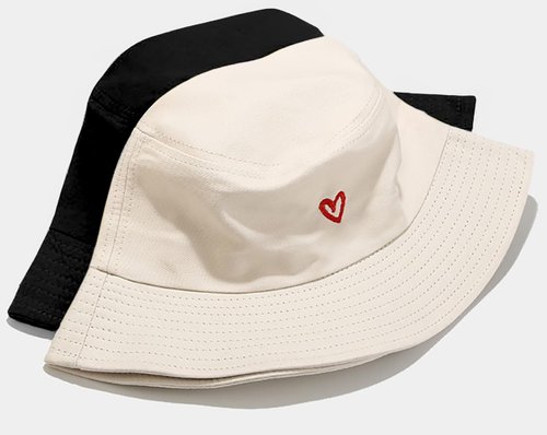 XYIYI 2 Pack Heart Black Beige Unisex Bucket Hat for Women Men Summer Beach Fishing Hat Sun Hat