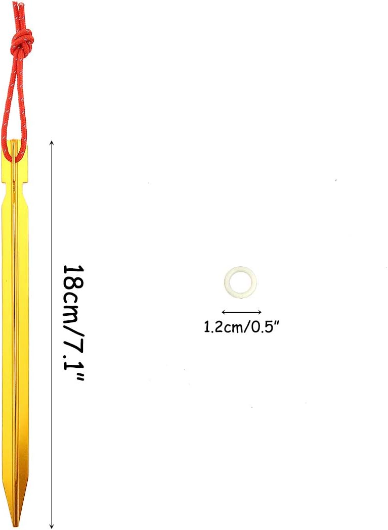 Set of 12 Tent Stakes Pegs Aluminium Alloy Stake 7 Inches with Reflective Rope and 4 Small Silica Gel O-ring for Camping Hiking backpacking Outdoor Activities