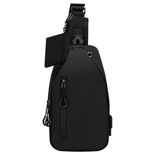 HOTEMIA Waterproof Sling Backpack for Men & Women, Small Crossbody Bag with USB Charging Port, Chest Bag, Fanny Pack for Hiking, Travel, and Outdoor Activities (B-Black)