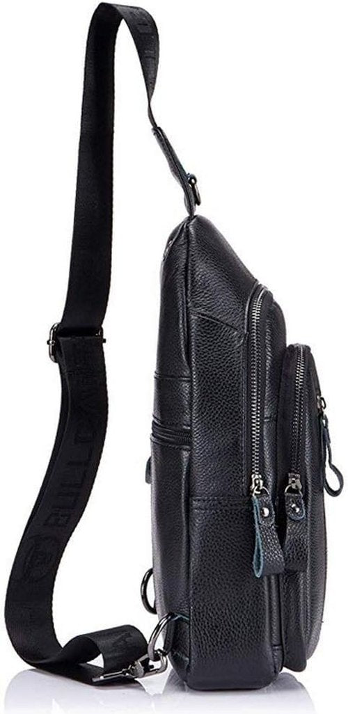 Hebetag Leather Sling Bag Crossbody Backpack for Men Women Casual Shoulder Chest Bags Day Pack Daypack Pouch Pocket Black