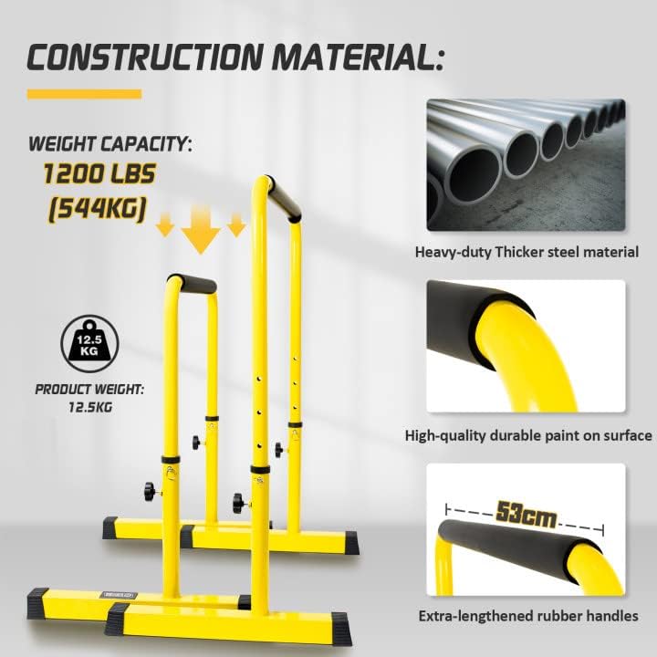 POWER GUIDANCE Dip Bar, Dip Stand Station for Full Body Strength Training, Adjustable Height 30Inches - 38.6Inched, 3 Colors Available