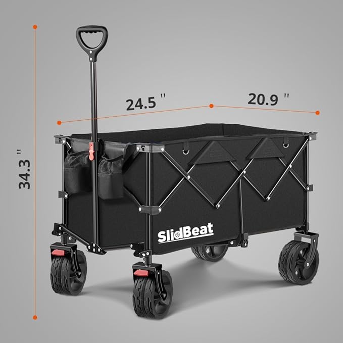 220L Collapsible Wagon with Big Wheels - Heavy Duty Utility Foldable Cart, All-Terrain Wheel & Drink Holders Portable Grocery Carts for Outdoor, Travel, Camping, Beach, Garden,Fishing