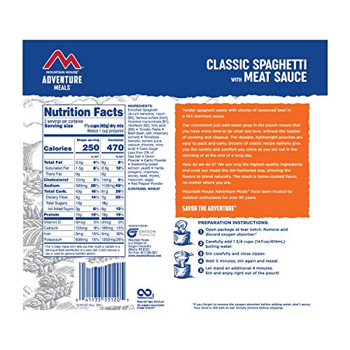 Mountain House Classic Spaghetti with Meat Sauce | Freeze Dried Backpacking & Camping Food |2 Servings (Pack of 2)