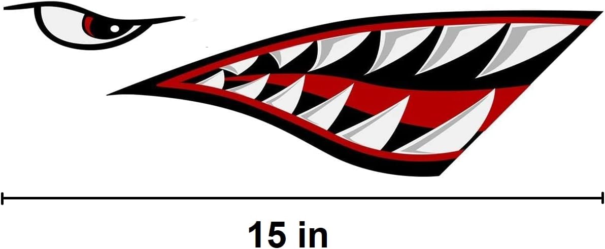 NTICKER Left and Right Big Set Shark Teeth Mouth Decals Sticker Fishing Boat Canoe Car Truck Kayak Graphics Accessories