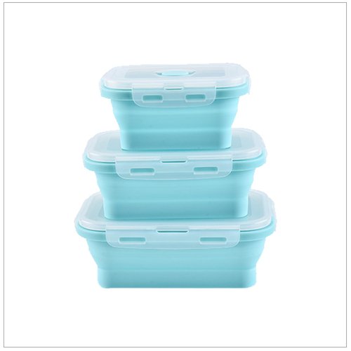 RoseFlower 3PCS Collapsible Bowl Sets, Portable Silicone Collapsible Bowls for Camping, Camping Dishes with Lids for for Microwave, Dishwasher, Freezer, Camping Bowls for Travel and Picnic(Blue)