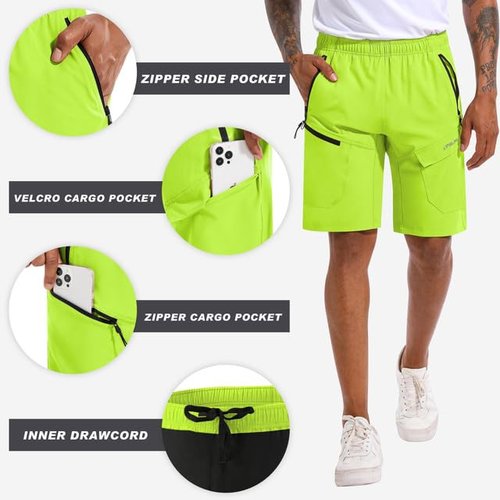 Mens Mountain Bike Shorts 3D Padded Baggy Bicycle Riding Cycling Shorts Quick Dry Lightweight Biking Shorts(Neongreen L)