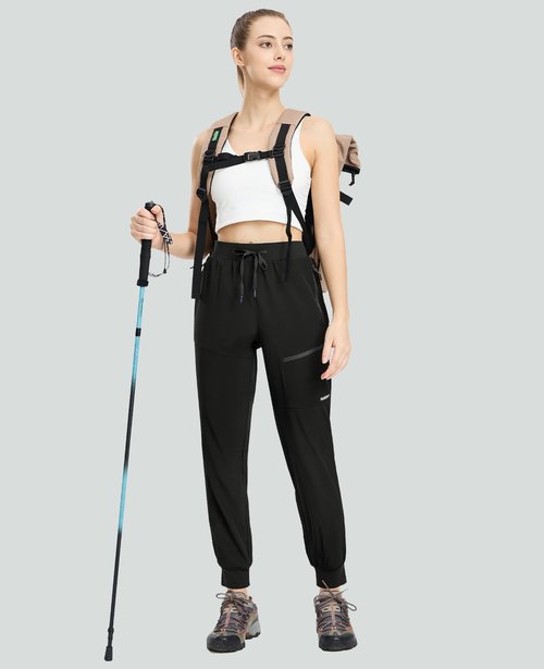 Haimont Women's Hiking Cargo Joggers Quick Dry Lightweight Stretch Travel Outdoor Pants with Zip Pockets, Black, S