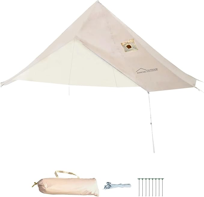 DANCHEL OUTDOOR 4 Season Waterproof Rain Fly Tarp for Yurt Tent, Portable Glamping Tent Cover Protector Awning Canopy for B5 Bell Tent Stove Jack Camping Accessories Beige(9.8/13/16.4/20ft)