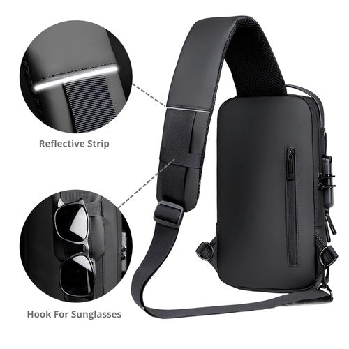 Crossbody Sling Bag for Men and Women – Anti-Theft Waterproof Shoulder Bag with USB Charging Port, Multi-Compartment Travel Daypack for Work, Hiking, and Daily Use, Black
