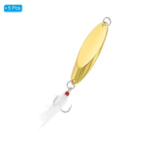 PATIKIL Fishing Spoons 1/4 oz 7g, 5Pcs Fishing Lures Casting Spoon Treble Hooks Jigs Hard Metal Spinner Baits for Freshwater Saltwater Salmon Bass, Gold Tone