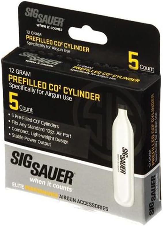 Sig Sauer 12 Gram Prefilled CO2 Cylinders for Airguns | Compact Lightweight Replacement CO2 Cartridges with Stable Power Output for ASP Air Pistols & Air Rifles