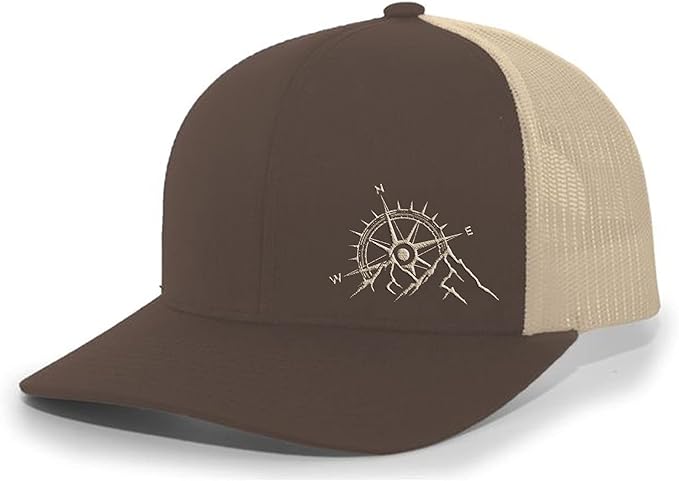 Trenz Shirt Company Men's Outdoors Mountain Scenic Forest Compass Woodland Embroidered Mesh Back Trucker Hat