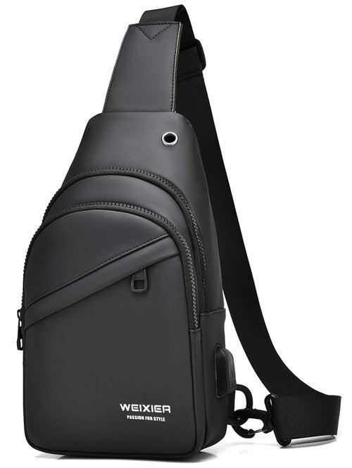 Hjkiopc Waterproof Sling Bags Mens Shoulder Crossbody Backpack with USB Charging Port& Headphone,Outdoor Lightweight Bag