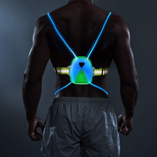 LONGU Led Running Reflective Vest Safety Night Light USB Rechargeable Cycling Multicolored Fiber Optics Suit Women Men Kids Adjustable Light Weight Gear for Jogging Biking