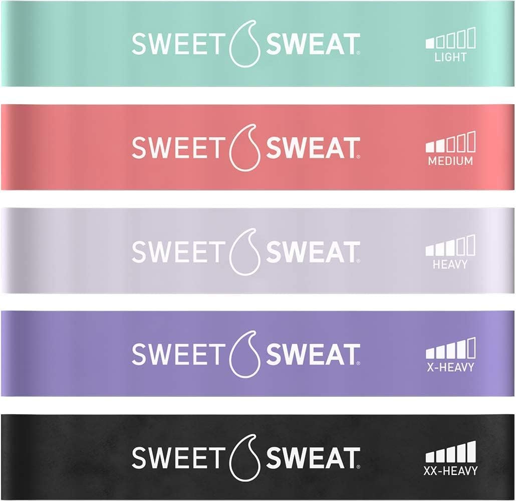 Sweet Sweat Mini Loop Resistance Bands - Set of 5 | Exercise Hip Booty Bands for Squats, Lunges, Physical Therapy, Yoga, Pilates, Rehab & Home or Gym Workouts