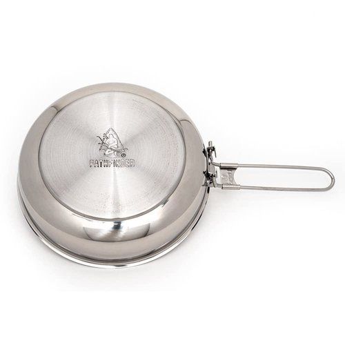 The Pathfinder School Stainless Steel Folding Skillet & Lid + Bush Pot & Lid Set – Durable Outdoor Cookware for Camping, Bushcraft, Survival, Hiking, & Backpacking Essentials