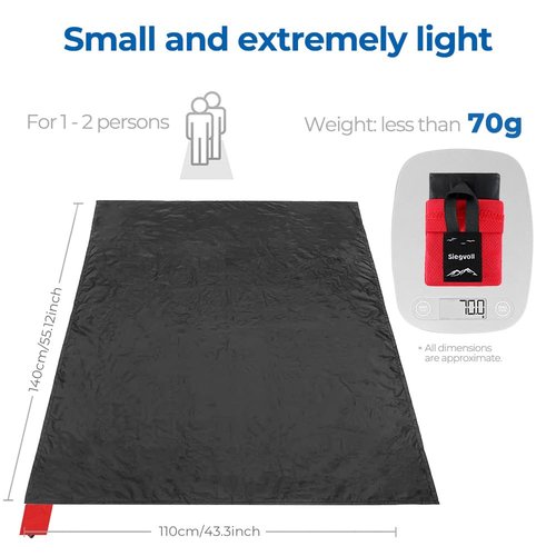 Siegvoll Pocket Picnic Blanket for 1-2 Persons, 43.3x55.12″ Sand Free Beach Blanket, SandProof Waterproof Foldable Beach Mat, Lightweight Picnic Mat for Outdoor Hiking Camping Travel(Black)