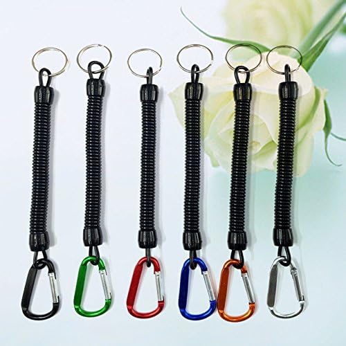 Coil Springs Keychain Cellphone Snap Hook Holder Retractable Coil Cord Key Chain Holder with Carabiner Keychain Pack of 6