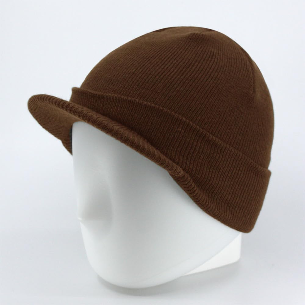 The Vintage Year Plain Sports Visor Billed Knit Radar Cuff Beanie