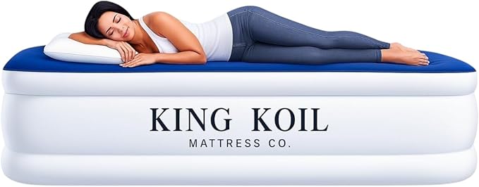 King Koil Luxury Queen Air Mattress with Built-in Pillow & Ultra-Fast Built-in High-Speed Pump, 20″ Inflatable Premium Airbed, Waterproof, Adjustable Firmness, 1-Year Manufacturer Warranty