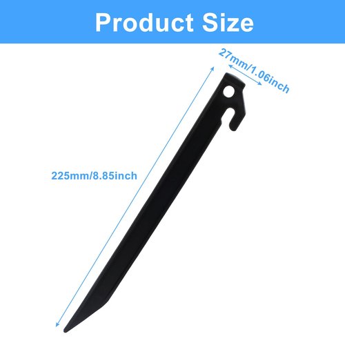 Moicstiy 24 Pack Plastic Tent Stakes, 8.8 Inch Black Tent Spikes Hook Durable Garden Landscape Stakes for Camping, Gardening, Outdoor Beach