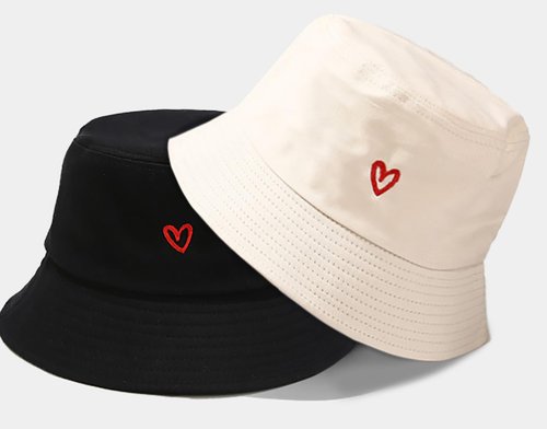 XYIYI 2 Pack Heart Black Beige Unisex Bucket Hat for Women Men Summer Beach Fishing Hat Sun Hat