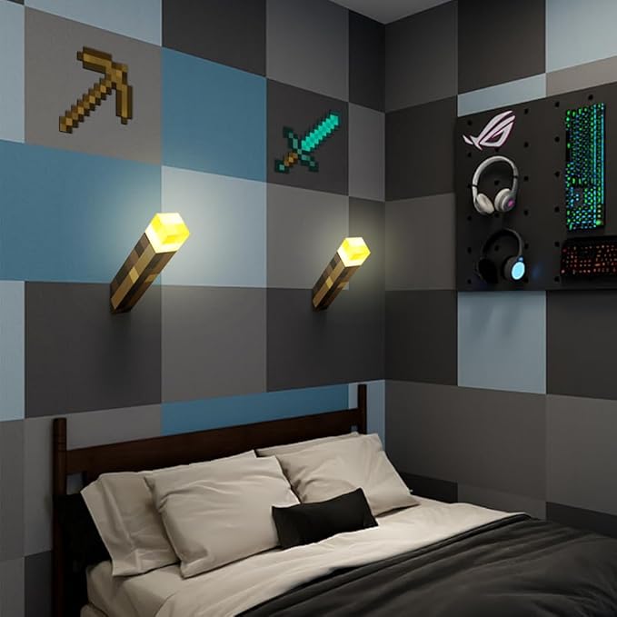 Light-up Wall Torch with 3 Lighting Levels - USB Rechargeable Night Lamp - Torch Light with Wall Mount & Hand Held, LED Lighting Torch for Kid's Bedroom Gaming Decoration